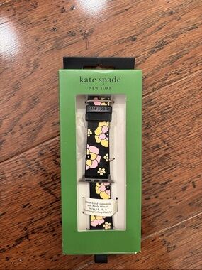 kate spade Black Floral Replacement Apple Watch Band with Pink & Yellow Flowers
